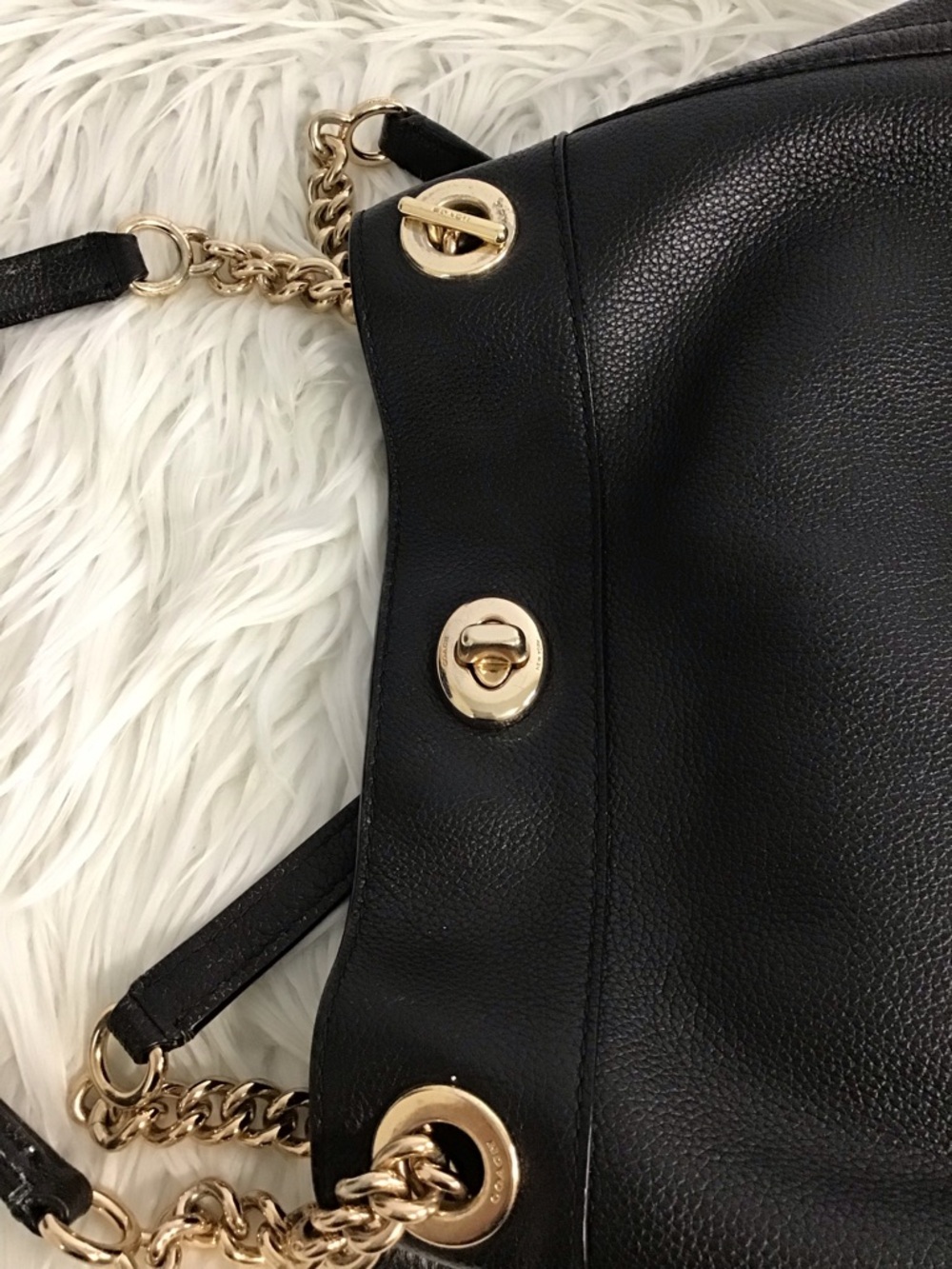 Coach 36855 Edie Turnlock Black Pebble Leather Shoulder Bag - Picture 14 of 15